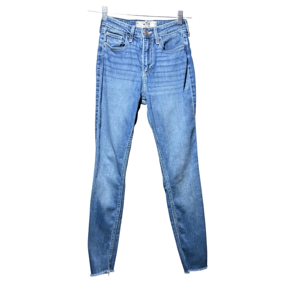 Hollister Curvy High Rise Super Skinny Jeans W24 L29 Medium Wash Raw Hem 0R